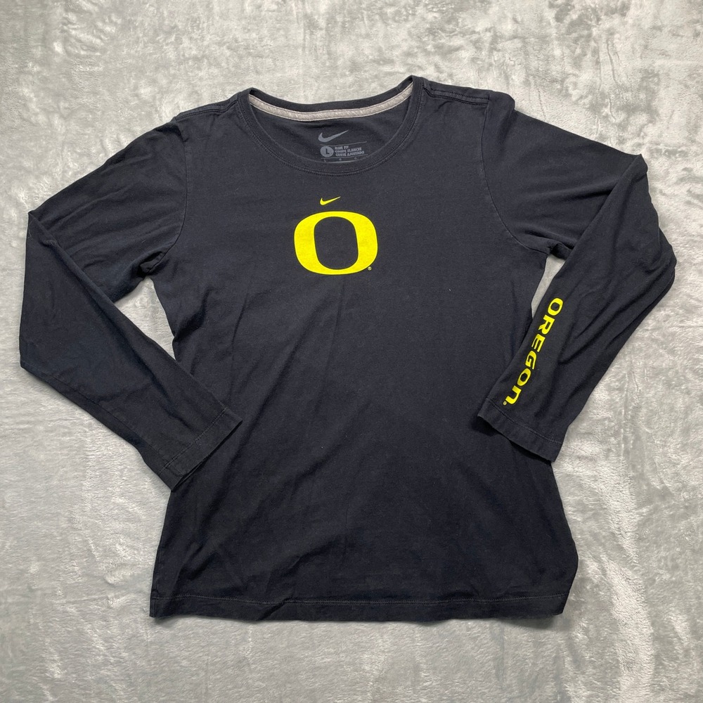 Nike Long Sleeve T-Shirt Women Large Black Oregon Ducks Slim Fit Graphic Tee